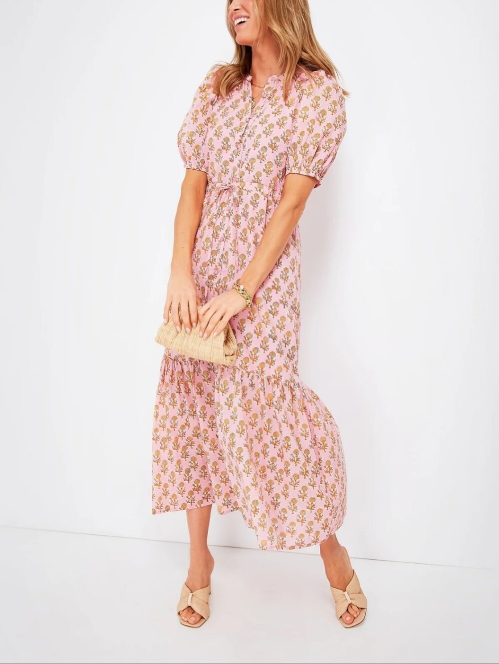 INDIA COLLECTION BY EMERSON FRY Pink Little Marigolds Lucy Dress - Size Small - Picture 2 of 15